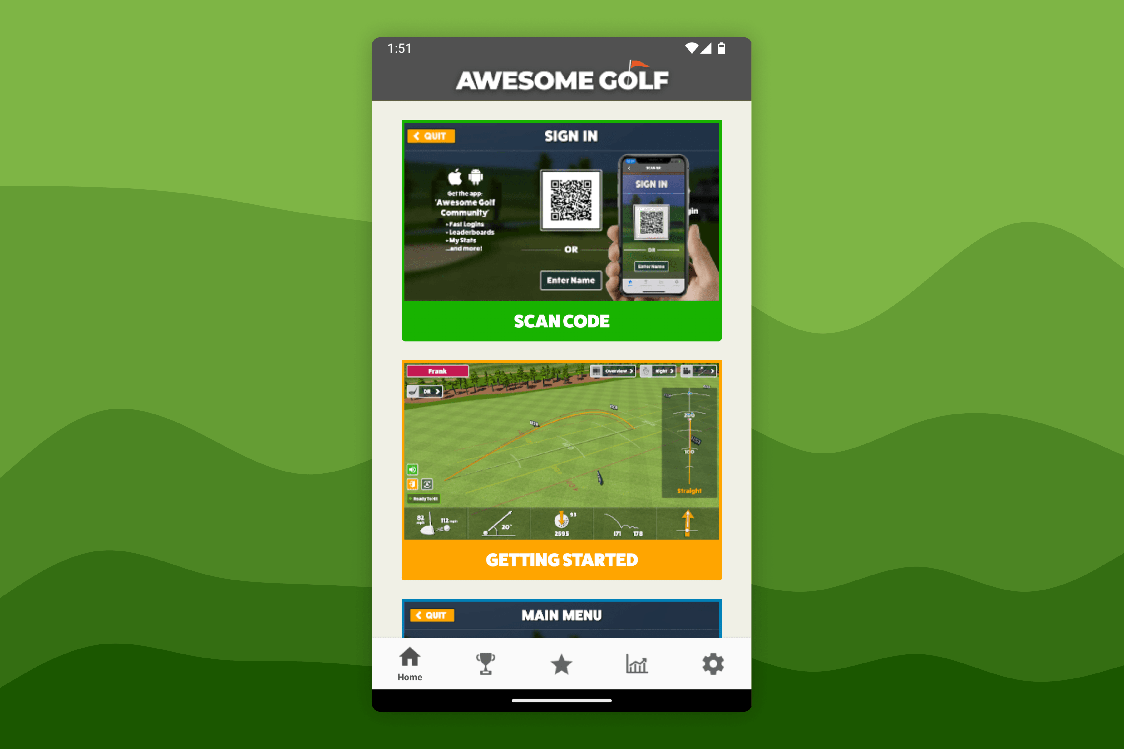 Awesome Golf Insights Home Screen