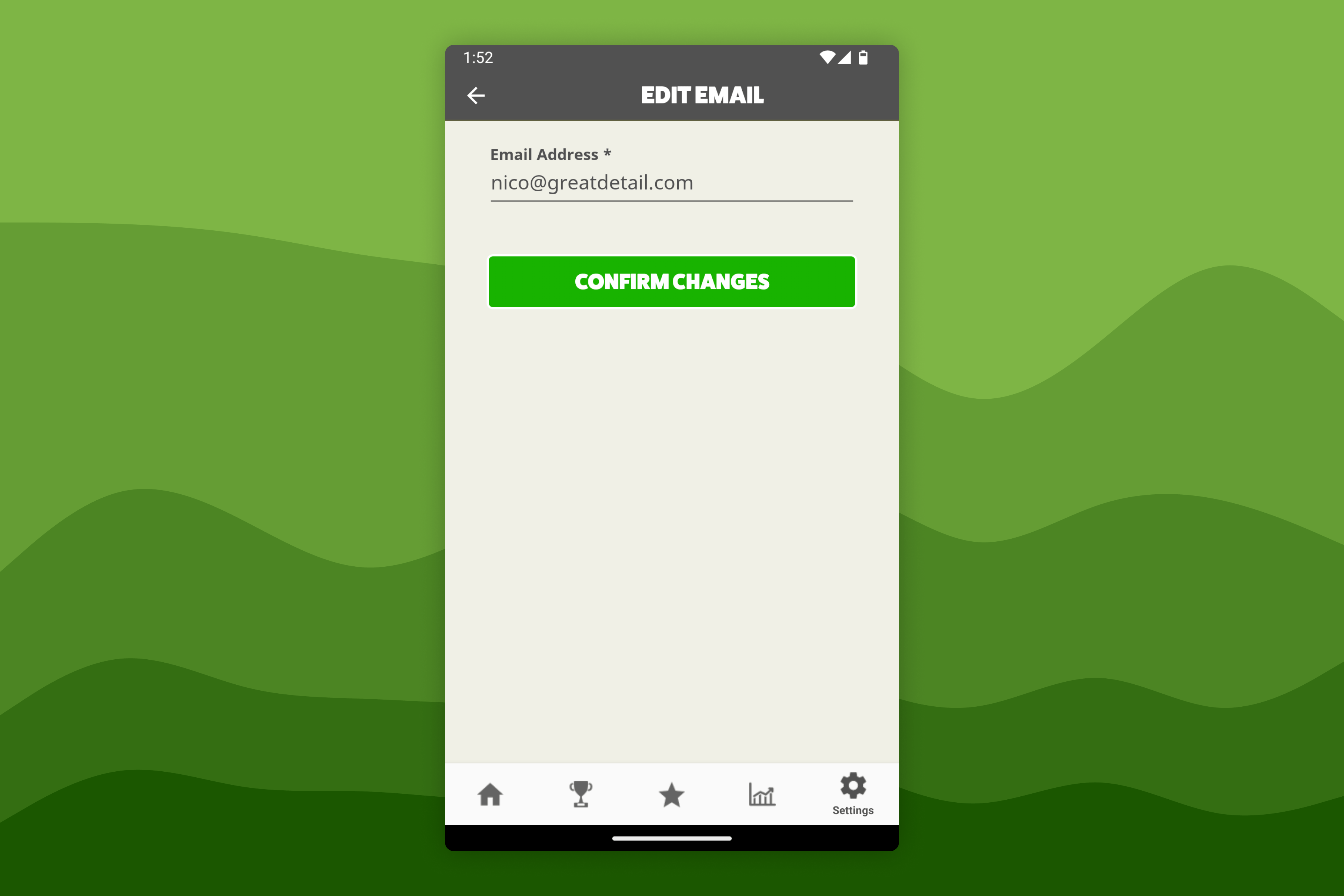 Awesome Golf Community Email Settings Screen