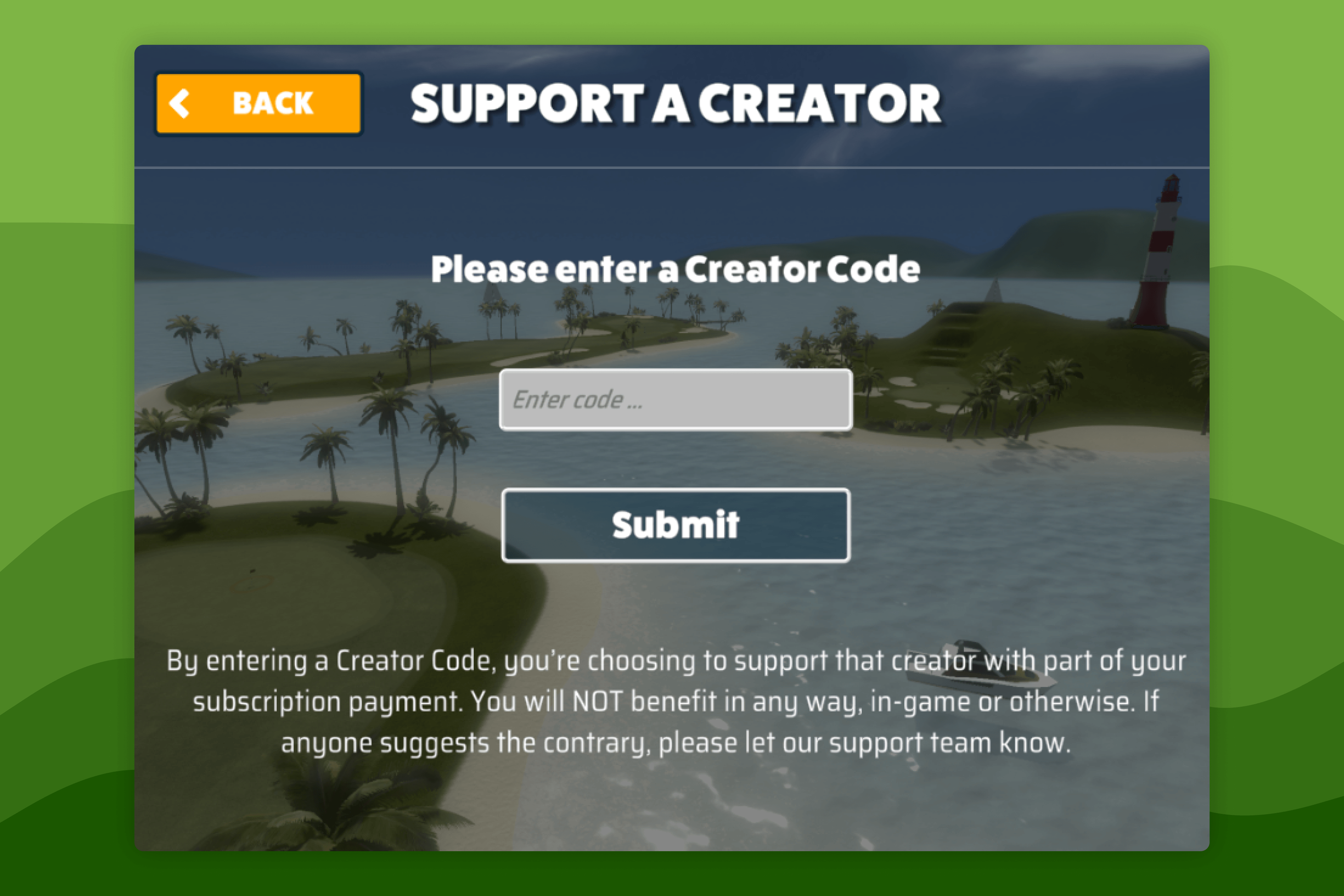 Awesome Golf Simulator Creator Code Settings Screen