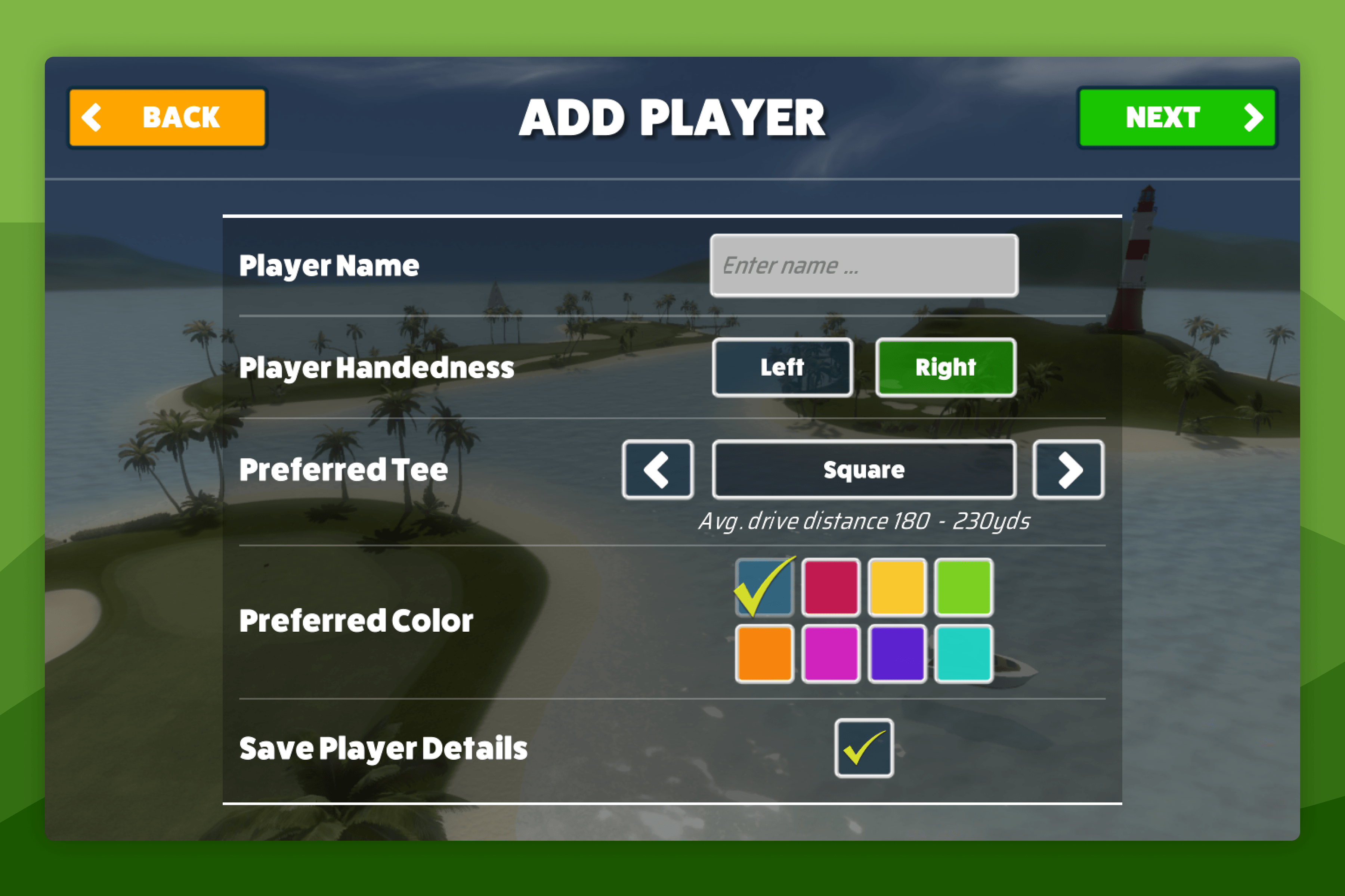 Awesome Golf Simulator Add Guest Player Screen