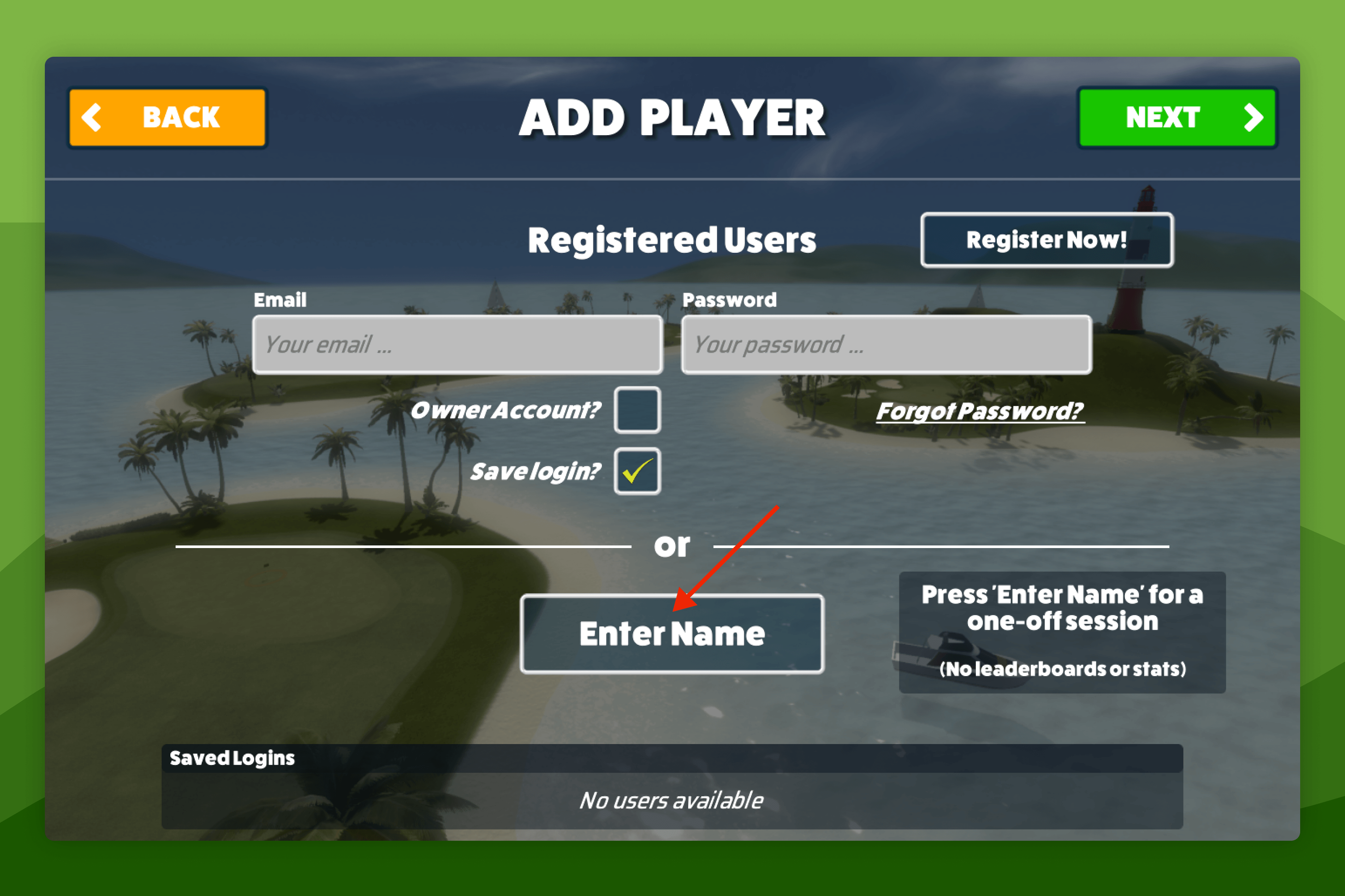 Awesome Golf Simulator Add Player Screen