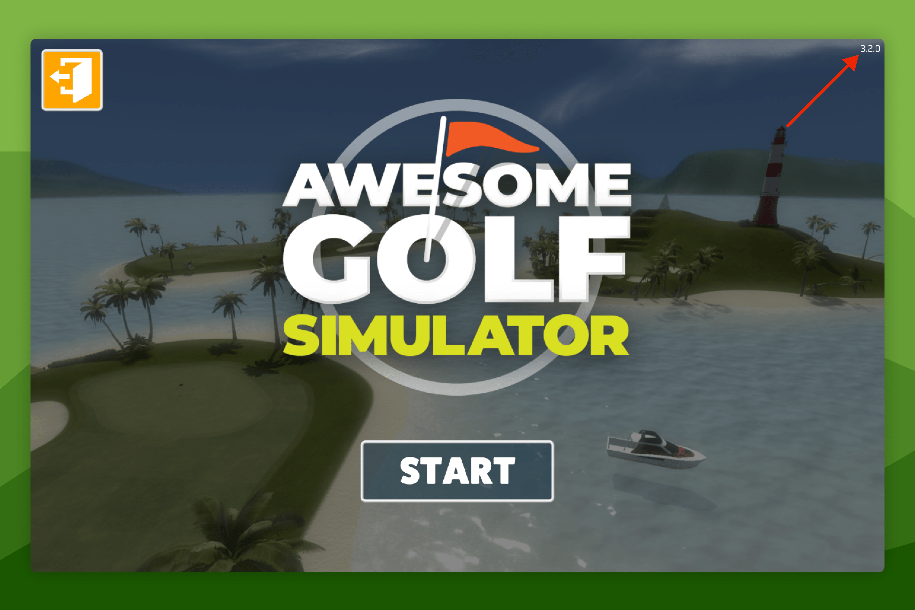 Awesome Golf Simulator Start Screen with Version Info Highlighted