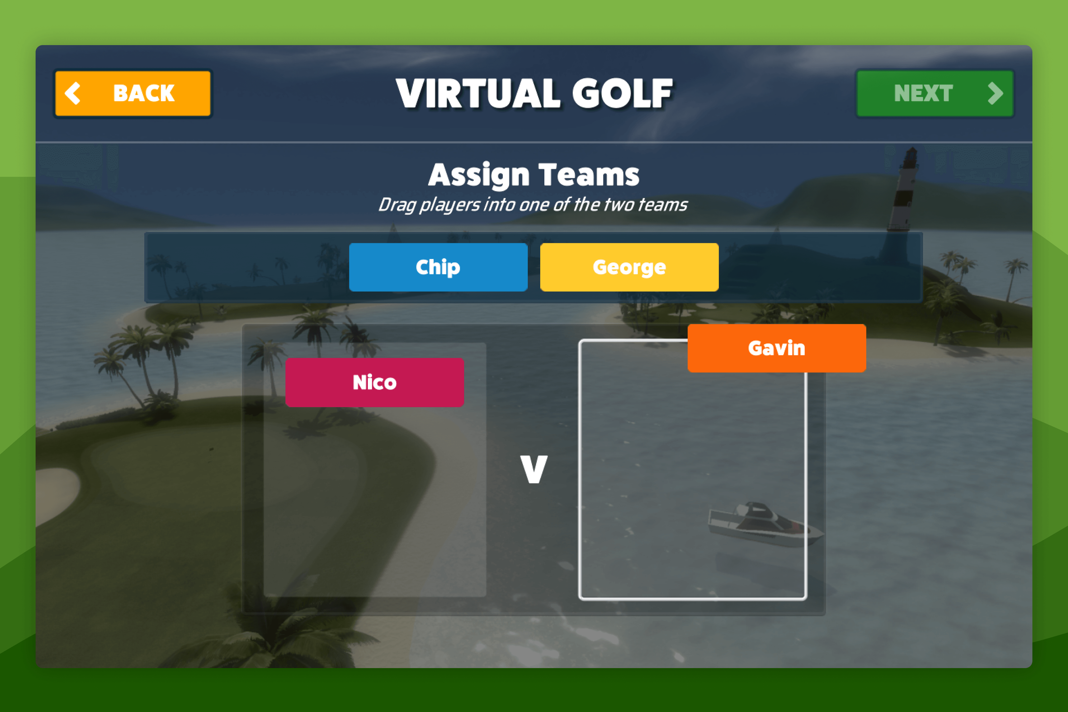Awesome Golf Virtual Golf Team Assignment Screen