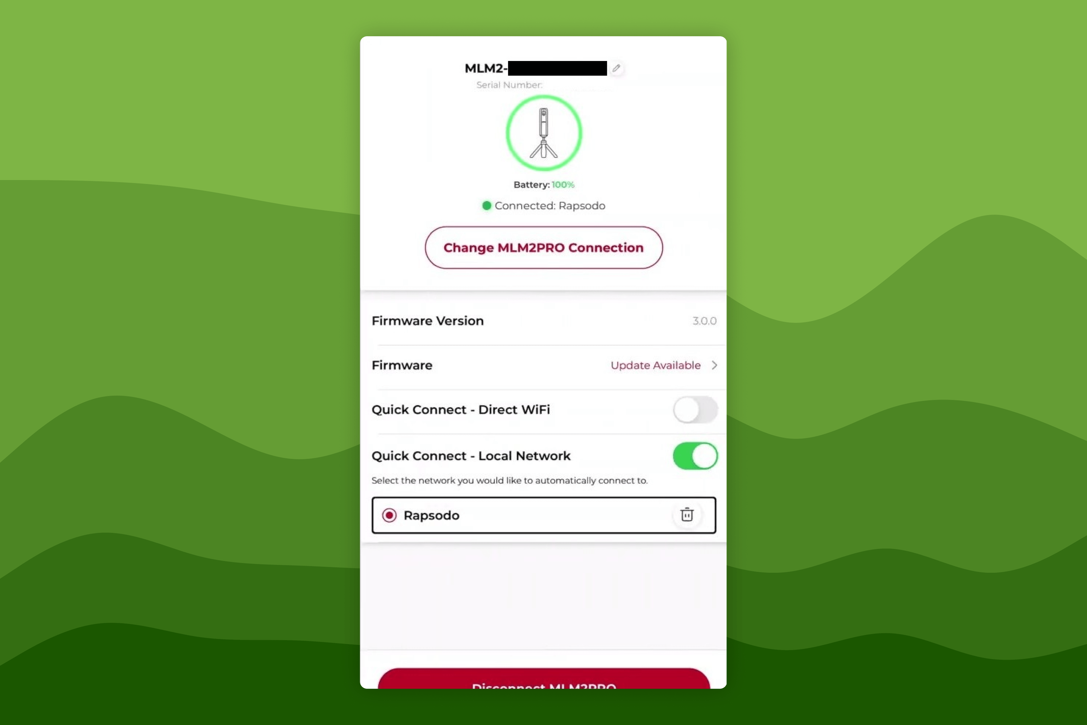 Rapsodo MLM2PRO app Device Info screen