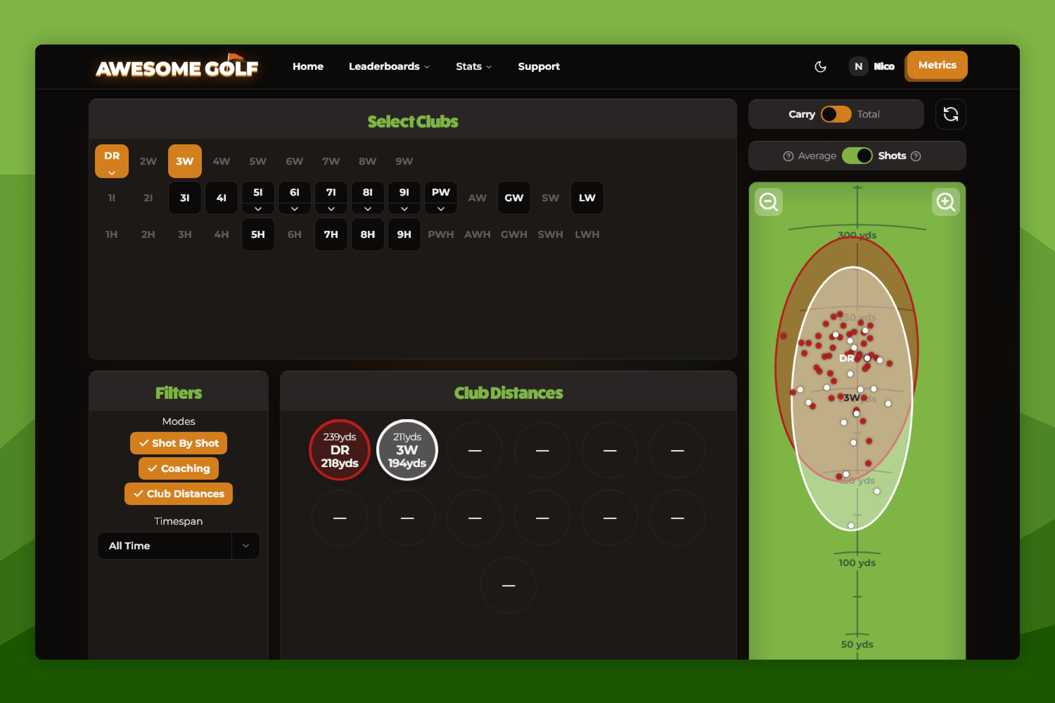 Awesome Golf Insights Club Distances Tool