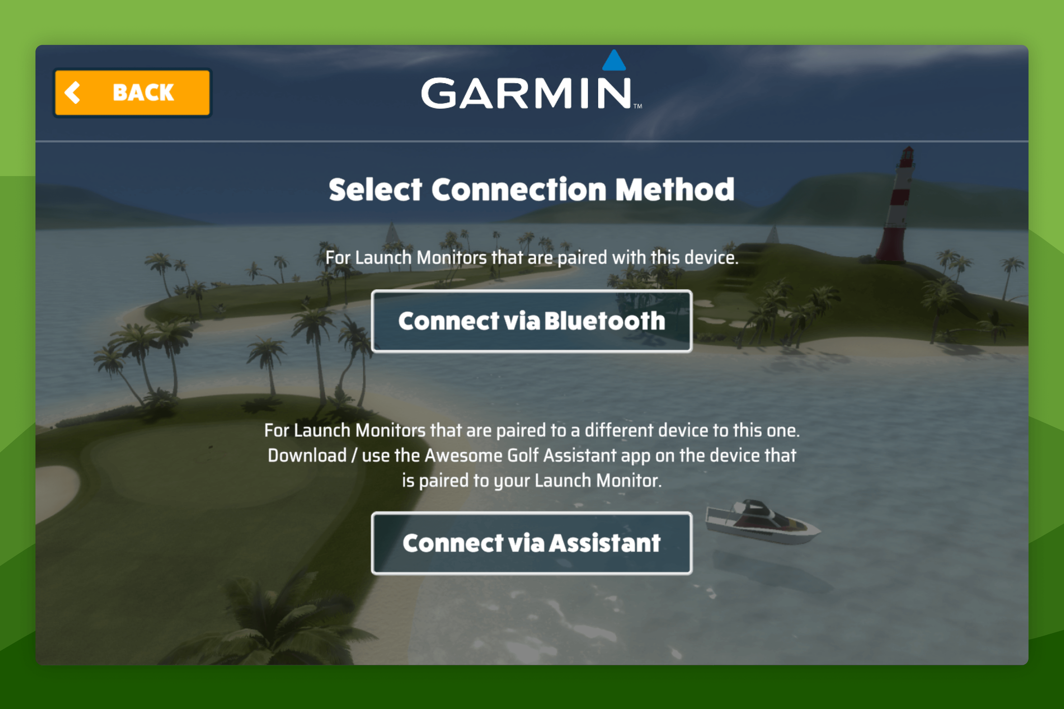 Awesome Golf Simulator Garmin R10 Connection Options Screen