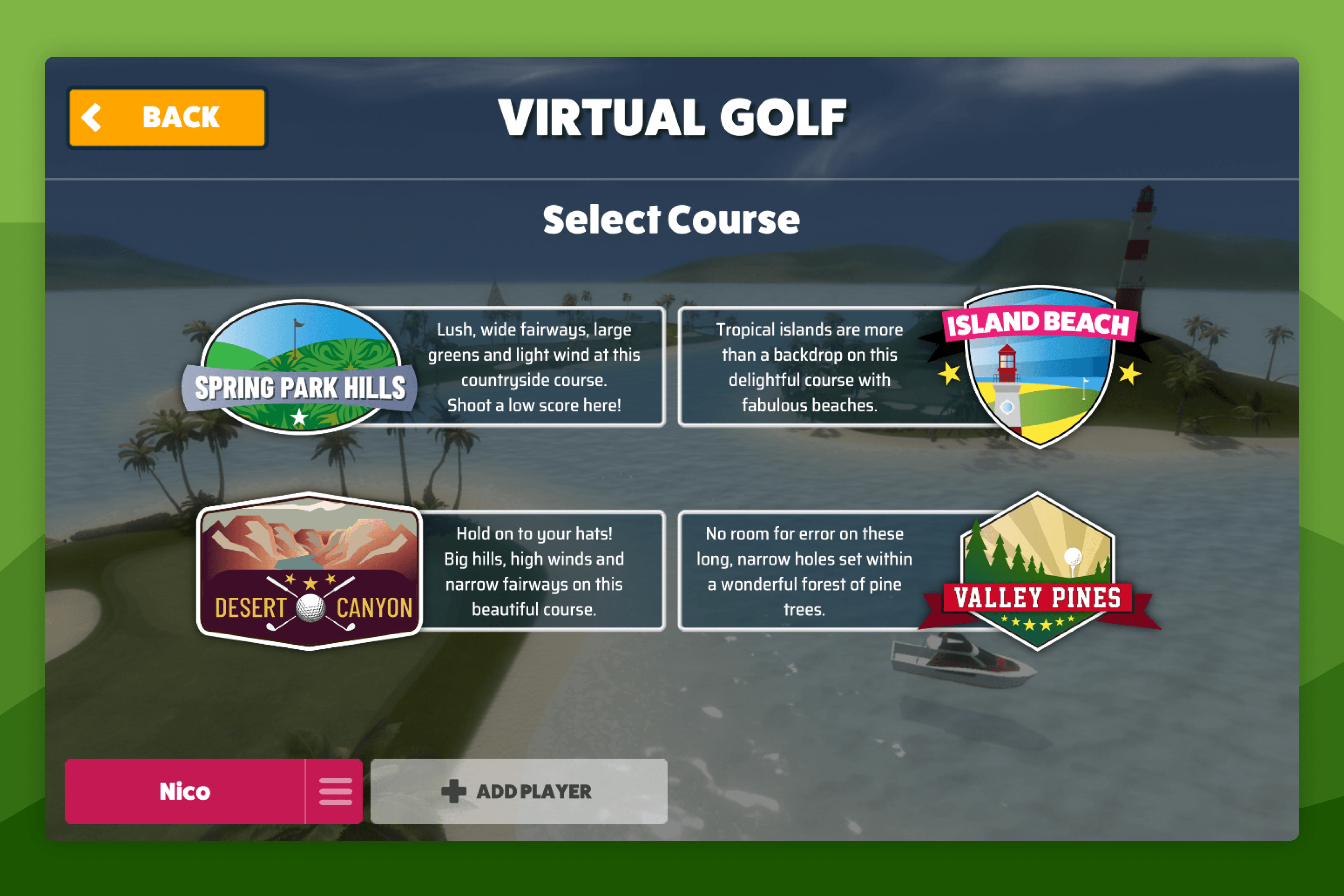 Awesome Golf Virtual Golf 9-Hole Courses Selection