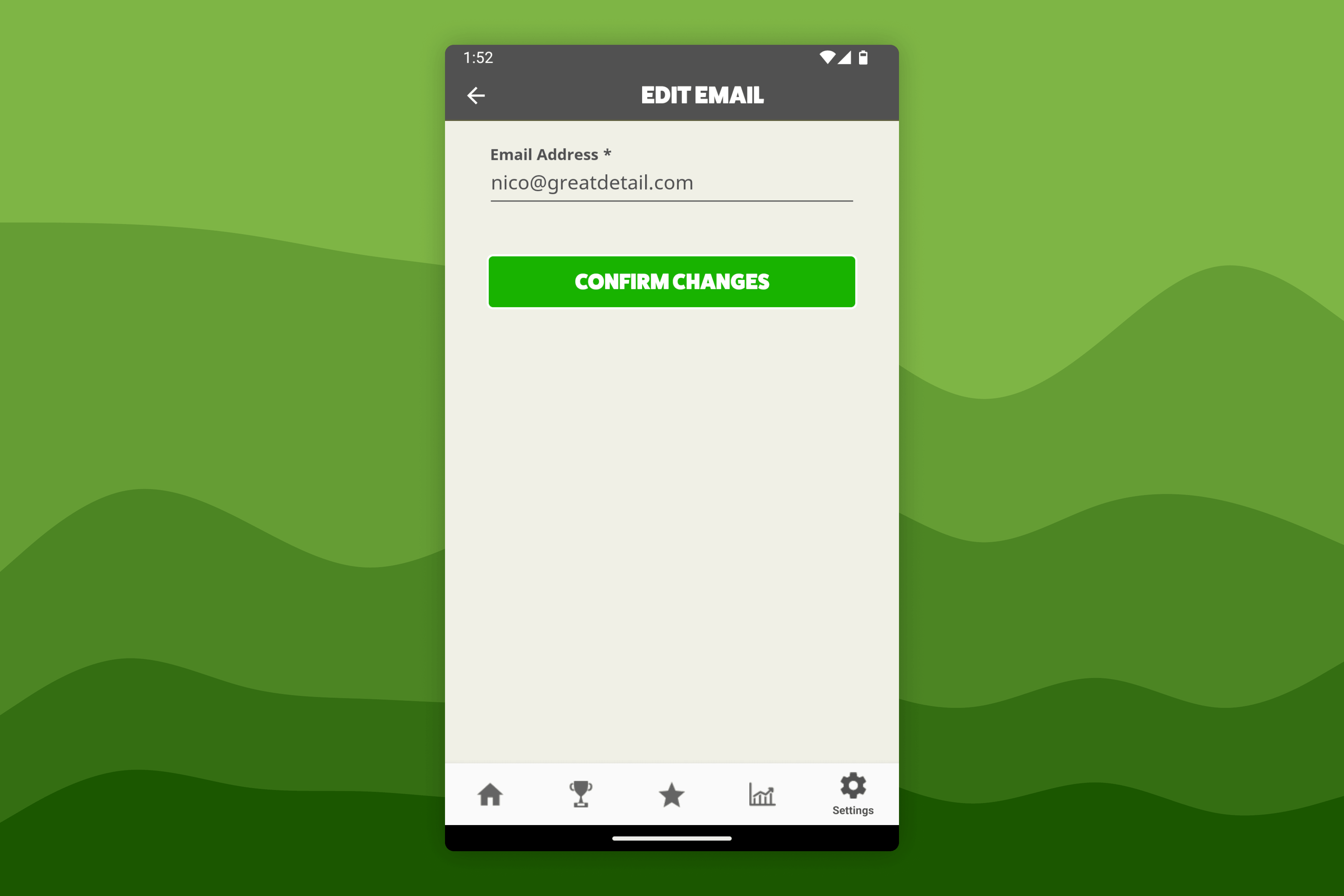 Awesome Golf Community Email Settings Screen
