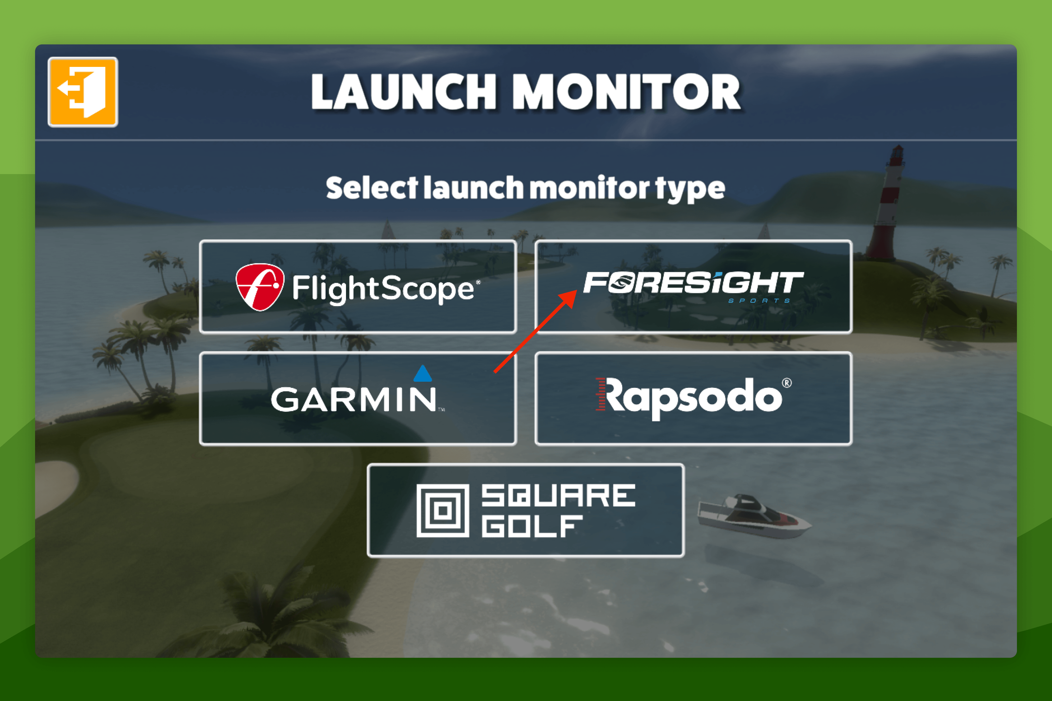 Awesome Golf Simulator Connect Screen with Foresight Highlighted