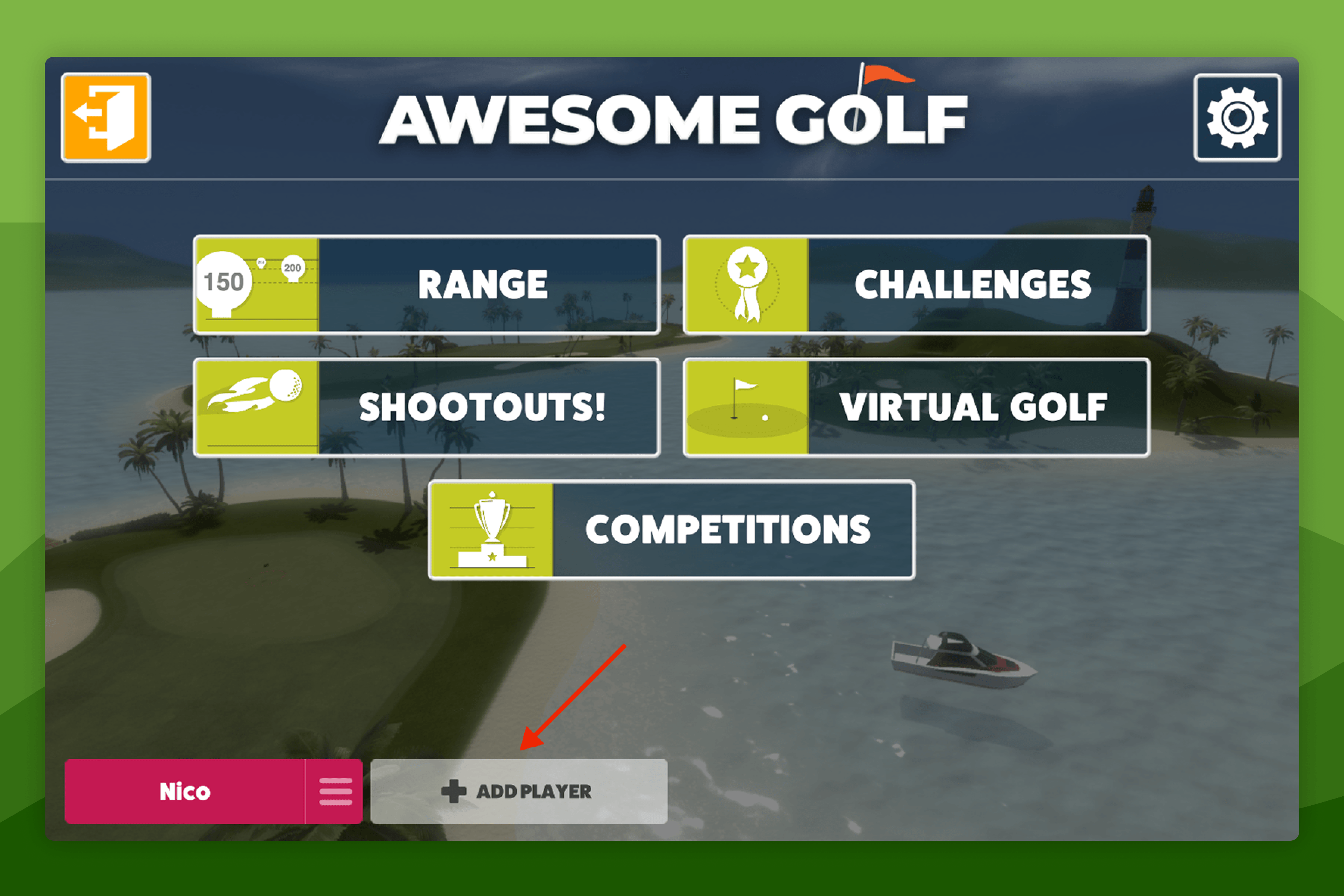Awesome Golf Home Screen with Add Player Highlighted