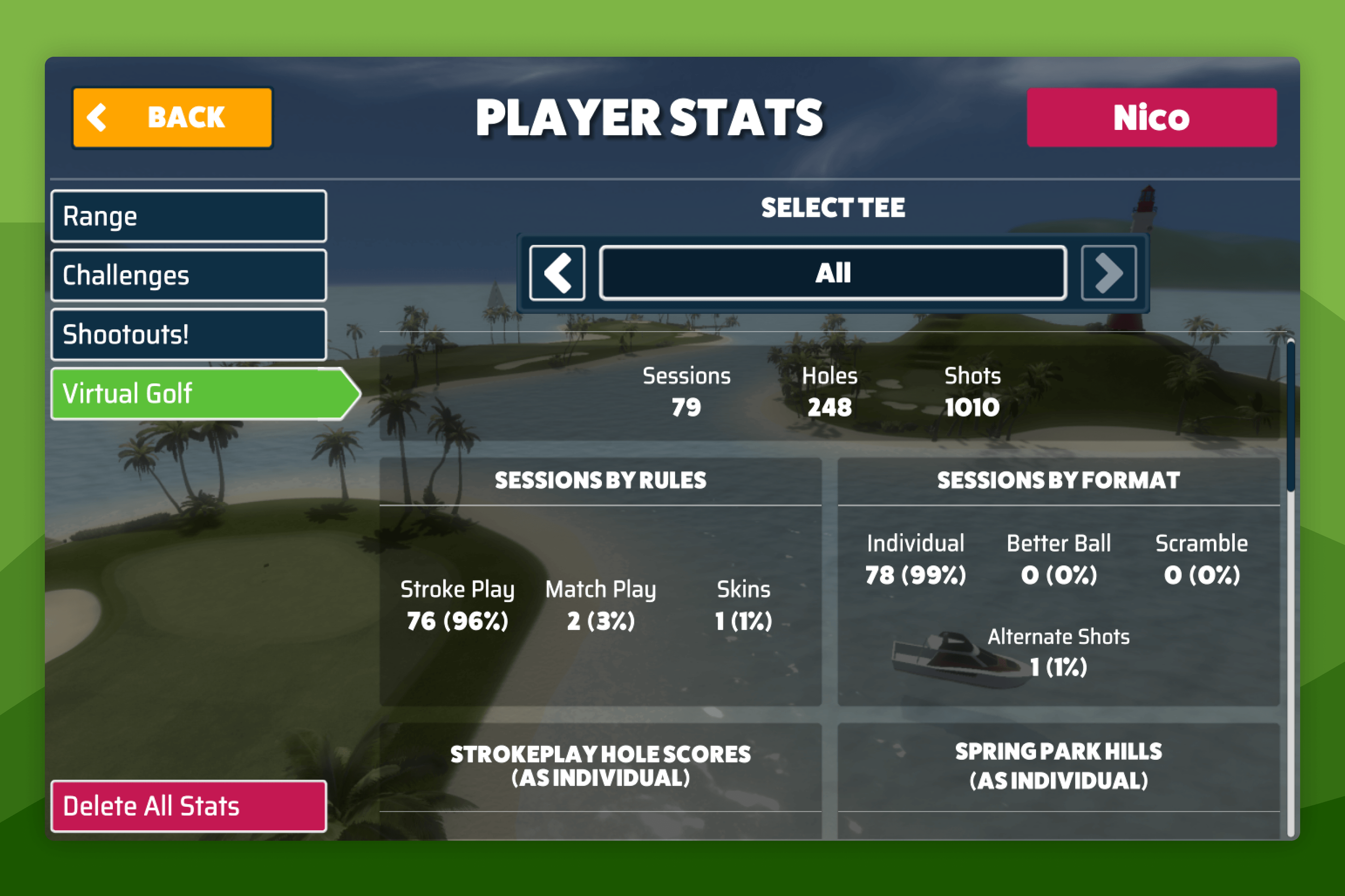 Awesome Golf Simulator Virtual Golf Player Stats