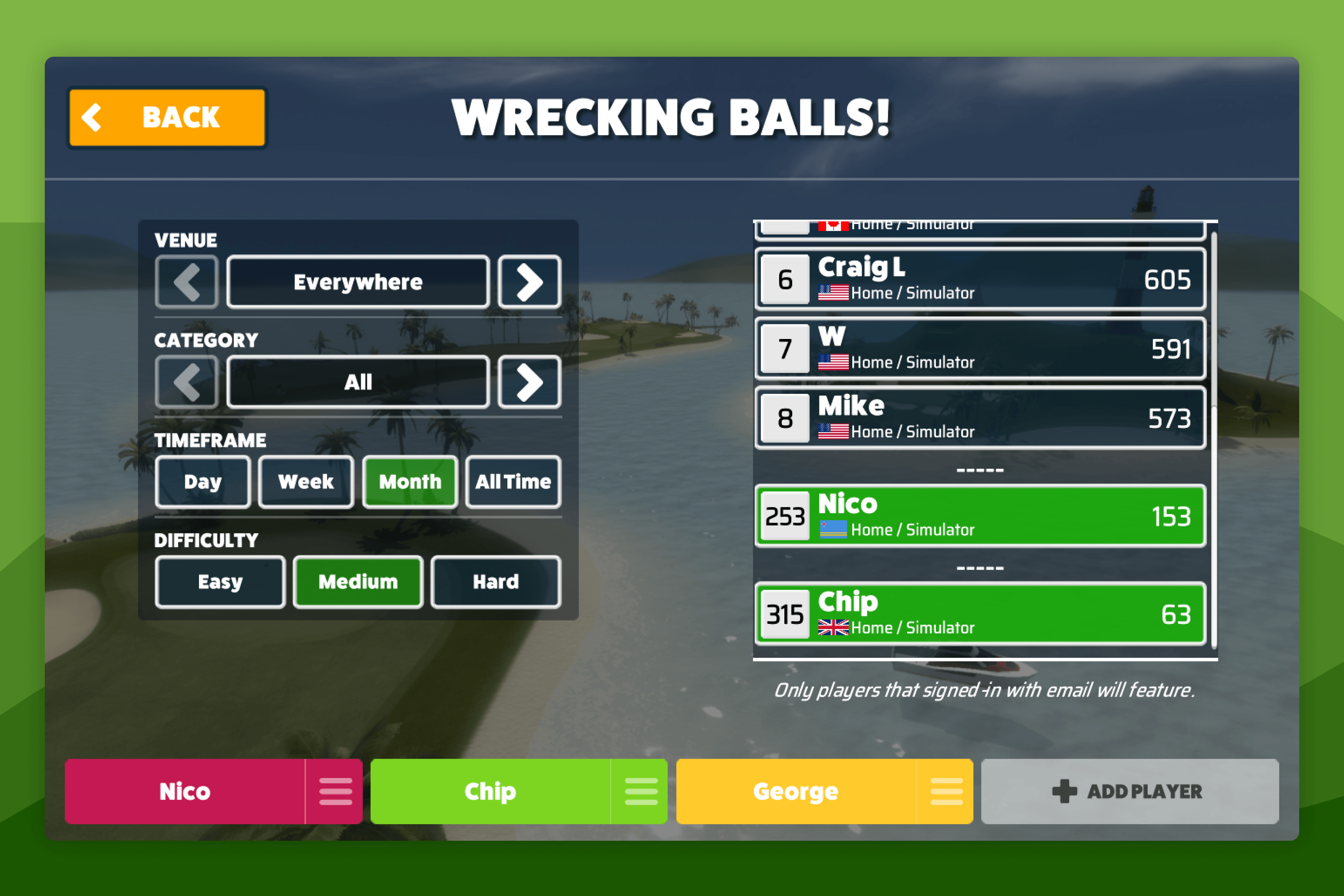 Awesome Golf Simulator Wrecking Balls Leaderboards Example